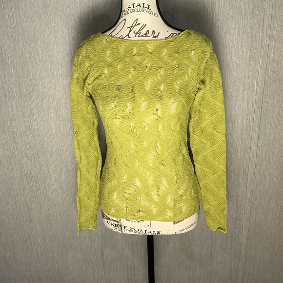 Zara Lime Green Textured Sheer Top Size Small - Picture 2 of 9
